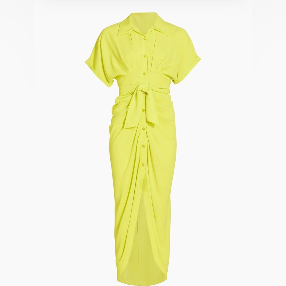 Le Superbe Neon Yellow Miko Belted Gathered Shirtdress
